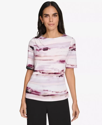 Женская блузка с круглым вырезом и рукавами до локтя от Calvin Klein black multi