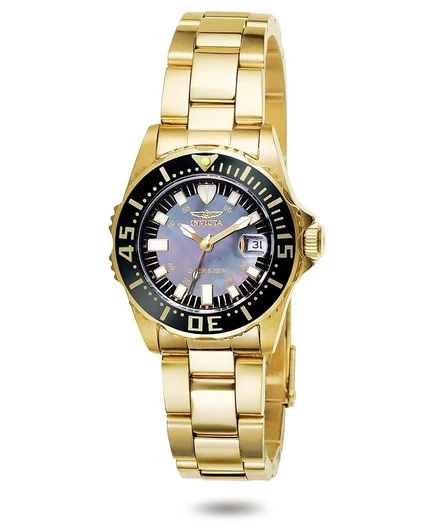 Женские кварцевые часы Invicta 2962 Pro Diver с 3 стрелками и черным циферблатом, позолоченные