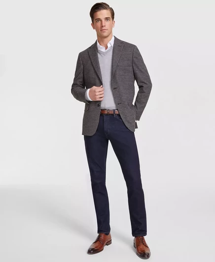  Мужская спортивная куртка в клетку современного покроя grey/brown check