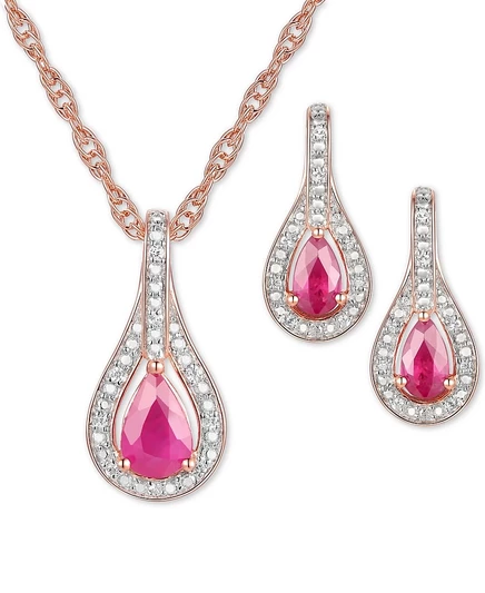 Комплект Macy's: колье и серьги, серебро, рубин