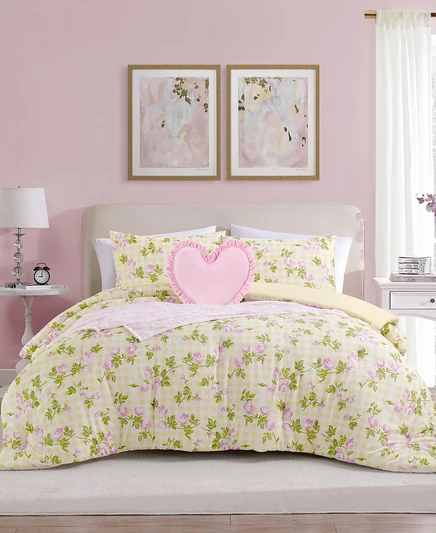 Комплект постельного белья из микрофибры Betsey Johnson Gingham Rose из 5 предметов, полный / желтый цвет Queen