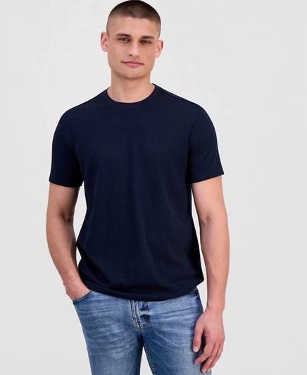 Мужская трикотажная футболка GUESS Blake Textured Crew с коротким рукавом синего цвета