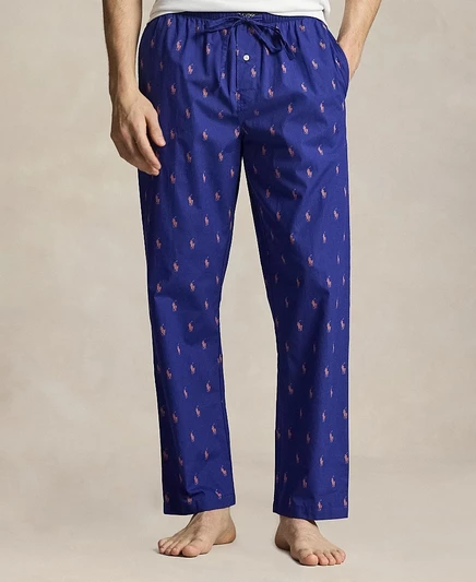 Мужские пижамные брюки Polo Ralph Lauren с принтом по всему телу, синие
