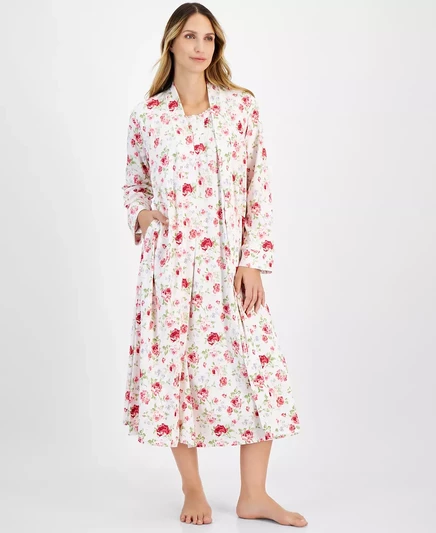  Женский длинный халат из хлопка с цветочным рисунком, созданный для Macy's roses pink