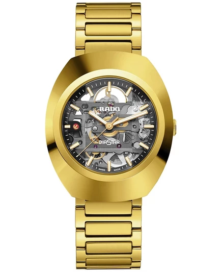 Rado Унисекс Швейцарские автоматические часы DiaStar Original Skeleton Gold PVD Браслет из нержавеющей стали 38 мм без цвета