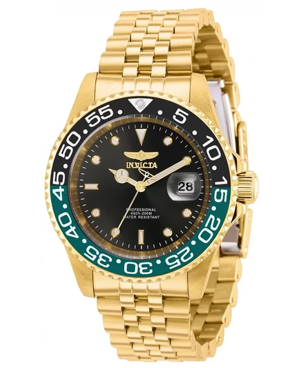Мужские кварцевые часы Invicta 36043 Pro Diver с черным циферблатом и 3 стрелками gold