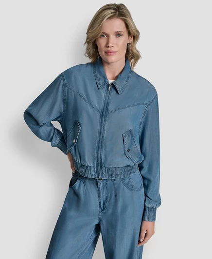Женская куртка-бомбер DKNY из шамбре, синяя