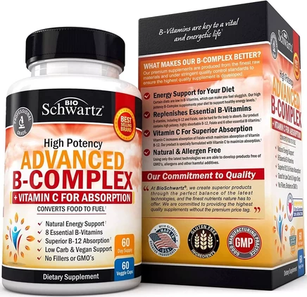 Капсулы Advanced B-Complex, для поддержания низкоуглеводной диеты, Bioschwartz, 60 карат