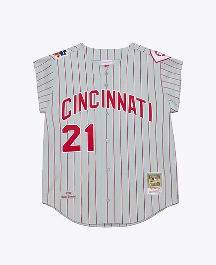 Мужская футболка Mitchell & Ness Deion Sanders Gray Cincinnati Reds 1997 из аутентичного серого трикотажа