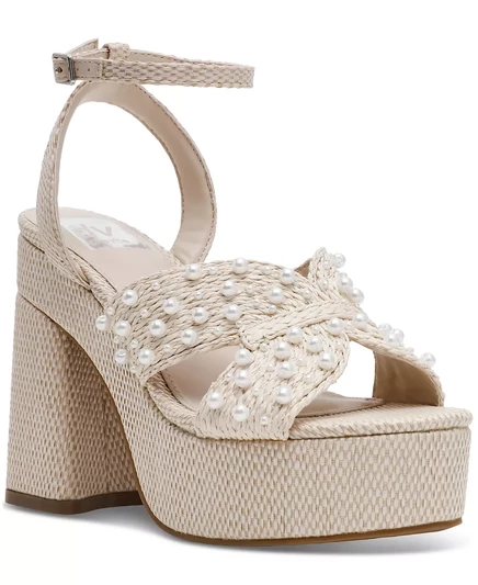  Женские босоножки Waylan из рафии на платформе с перекрестными ремешками ivory pearl raffia