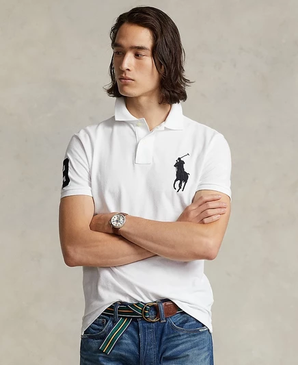 Мужская футболка-поло Polo Ralph Lauren Big Pony Slim, белая