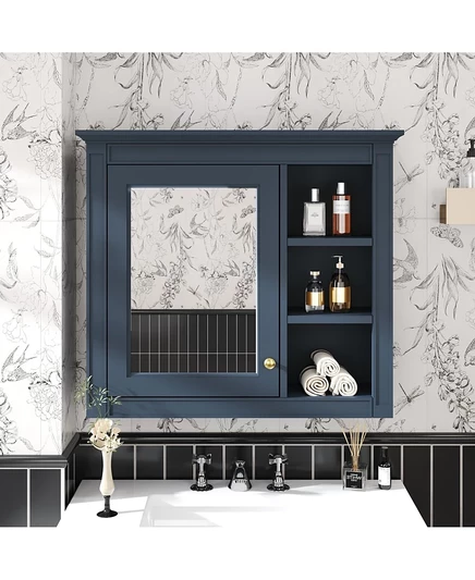 Навесной зеркальный шкафчик CASAINC 76×71 см с 3 полками, синий
