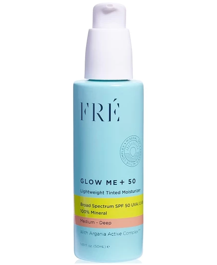 FRE GLOW ME + 50 Легкий тонированный увлажняющий крем с минеральным SPF 50, 1,69 унции. средне- глубокий