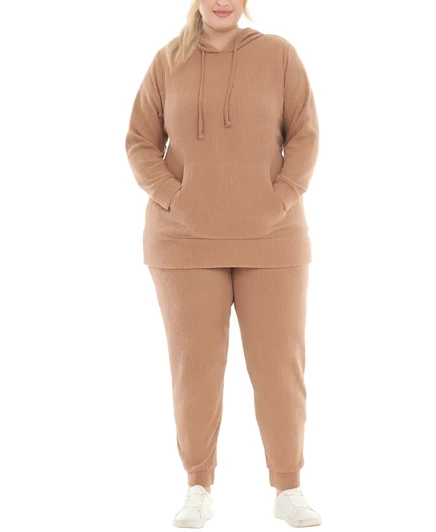 Супер Мягкий комплект из двух частей в рубчик White Mark Plus Size коричнево-бежевый