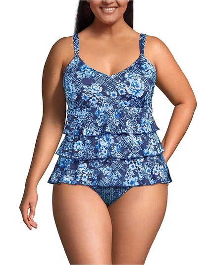Женский слитный купальник Lands End Fauxkini с рюшей, синий