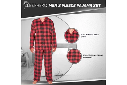 Мужской флисовый пижамный комплект с вырезанным воротником red buffalo check