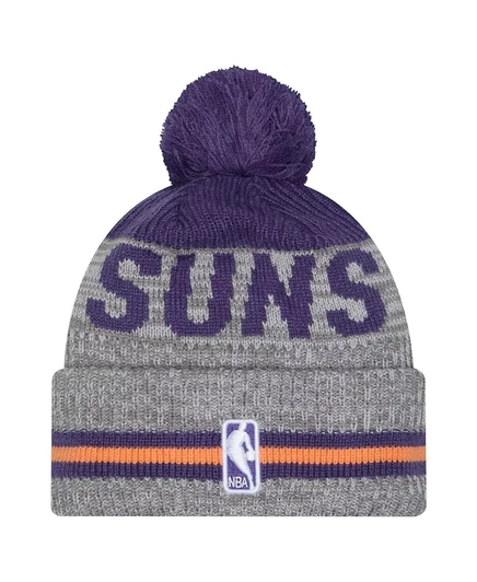 Мужская вязаная шапка с манжетами и помпоном New Era, серая/фиолетовая, Phoenix Suns Sport Night Runner gray, purple