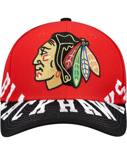 Мужская красно-черная бейсболка Mitchell & Ness Chicago Blackhawks Underarch с двухцветной застежкой Pro Crown Snapback red, black
