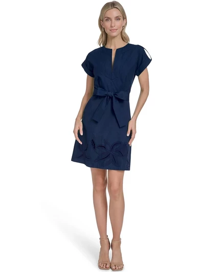 Женское платье Vince Camuto с вышивкой и V-образным вырезом, синее