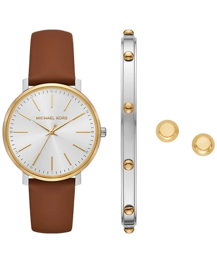 Набор кожаных часов и ювелирных украшений Michael Kors Women's Pyper с тремя ручными ручками, 38 мм