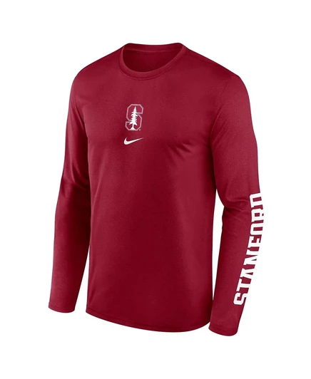 Мужская футболка с длинным рукавом Cardinal Stanford Cardinal Prime Time Center Lockup от Nike, получившая два хита Legend Performance cardinal