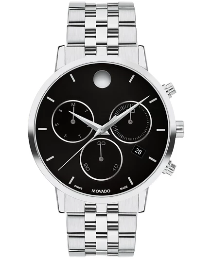 Мужские музейные классические швейцарские кварцевые часы Movado серебристого цвета из нержавеющей стали 42 мм серого цвета
