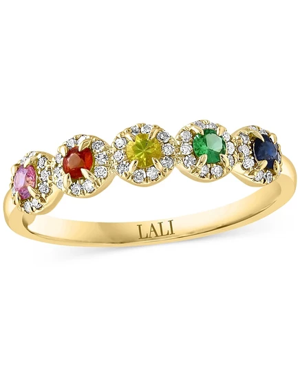 Кольцо LALI Jewels, разноцветные камни, желтое золото
