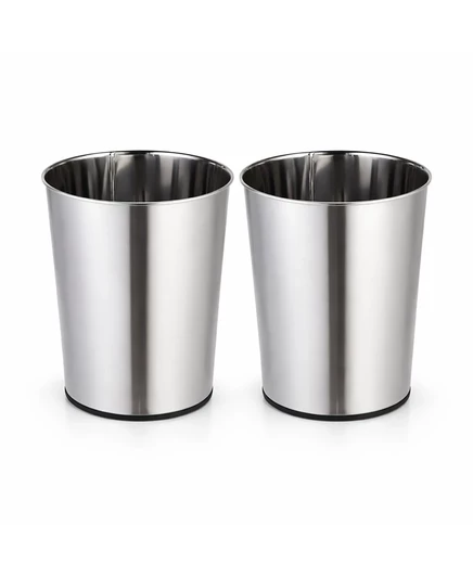 Круглая мусорная корзина Home Zone Living Gallon с открытым верхом, Нержавеющая сталь, Серебристый, 2 упаковки с пакетами для мусора серебристый