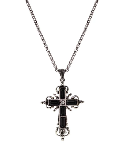 Колье Symbols Of Faith с черными кристаллами, серебристое