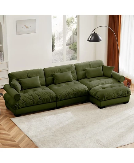 Streamdale Furniture Супер Комфорт Негабаритный модульный бархатный секционный диван-кушетка с пуфиком зеленого цвета