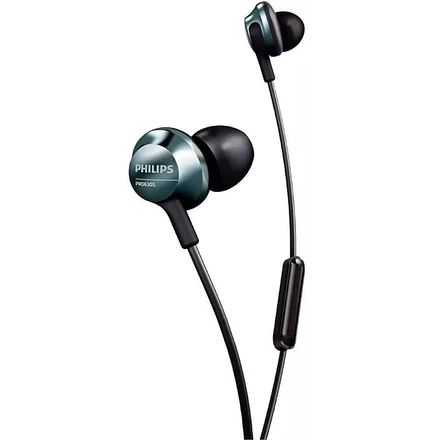 Гарнитура-вкладыш Philips Audio PRO6305BK/00 (Эргономичный дизайн, встроенный микрофон, звук высокого разрешения, шумоизоляция, 3 размера амбушюр) Черный/серебристо-черный