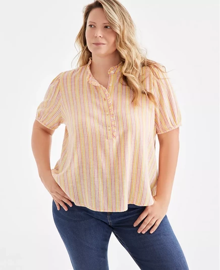 Топ-поповер в полоску с оборками большого размера, эксклюзивно от Macy's stripe coral