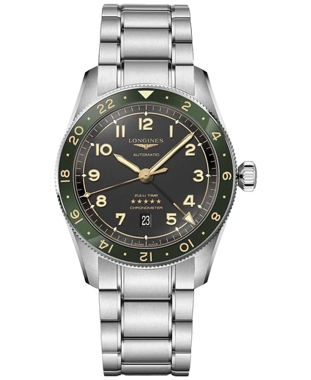 Мужские часы Longines Spirit Zulu Time автомат 42 мм, черные