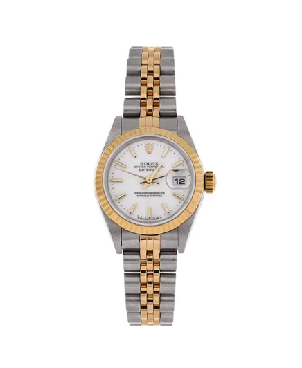 Бывшие в употреблении автоматические часы Rolex Oyster Perpetual Datejust из нержавеющей стали и золота белого цвета диаметром 26 мм