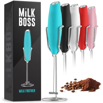 Ручной вспениватель молока Zulay Kitchen Milk Boss с подставкой, синий