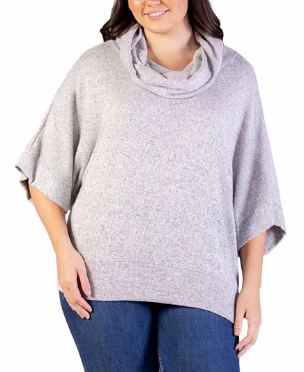 Женский топ больших размеров 24seven Comfort Apparel с драпированным воротом, серый