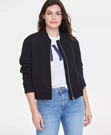  Женская саржевая куртка-бомбер, созданная для Macy's deep black