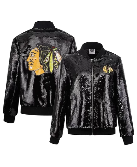 Женская черная куртка Cuce Chicago Blackhawks с блестками на молнии black
