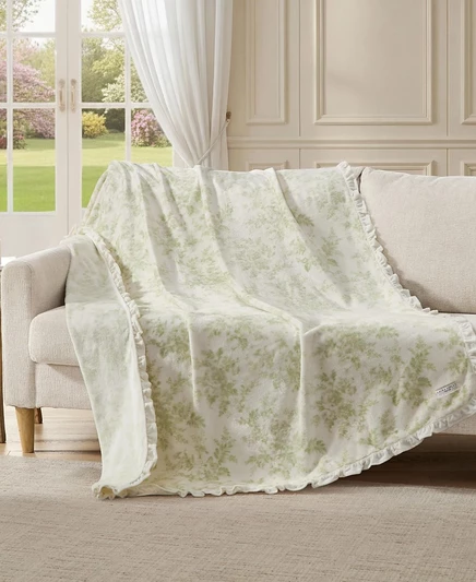 Плюшевый двусторонний плед с принтом Laura Ashley Morning Gloria, зеленый, 70 x 50 дюймов
