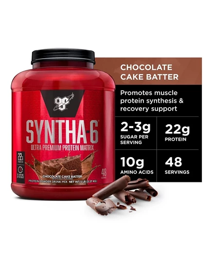Сухой сывороточный протеин BSN SYNTHA-6, мицеллярный казеин, изолят молочного протеина в порошке, тесто для шоколадного торта, 48 порций без цвета