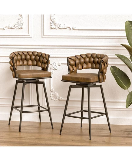 Streamdale Furniture Streamdale 28" Плетеный барный стул из технической кожи, комплект из 2 стульев (коричневый