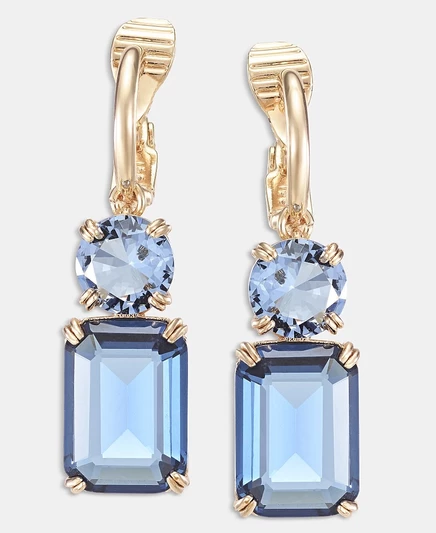 Золотые серьги-клипсы Lauren Ralph Lauren со стеклянными камнями смешанной огранки и двойными каплями-клипсами из золота