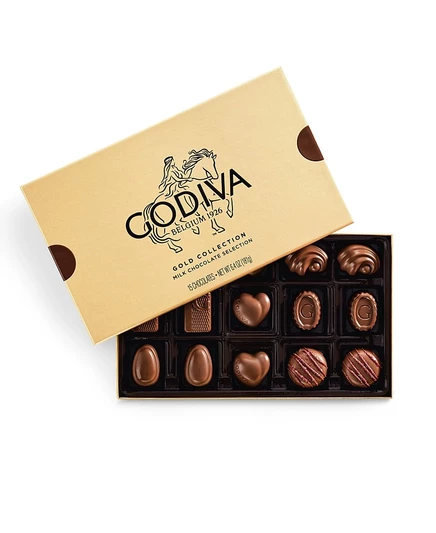 Набор молочного шоколада Godiva ассорти, 15 шт., в золотой коробке