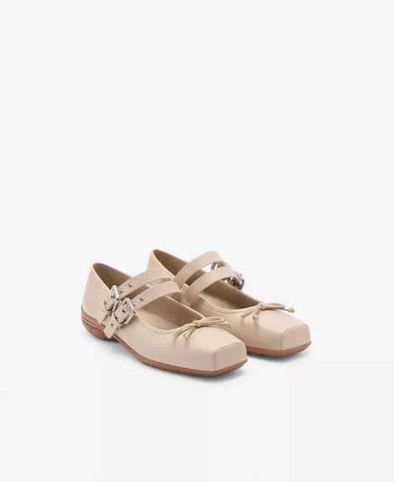 Женские балетные туфли Mango с двойной пряжкой beige