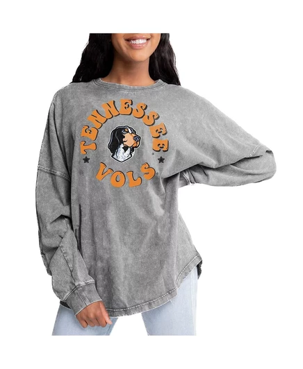 Женская серая футболка Tennessee Volunteers от Gameday Couture, в которой волонтеры разыгрывают выцветшую футболку Оверсайз с длинным рукавом для стирки gray