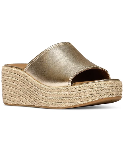 Женские босоножки на платформе FitFlop из эспадрильи на танкетке из кожи золотистого цвета