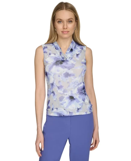  Женский сетчатый топ с V-образным вырезом и принтом spring blue multi