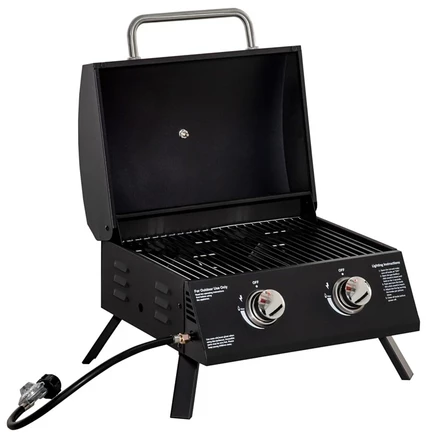 Настольный пропановый газовый гриль Outsunny BBQ с термометром и крышкой на 2 конфорки, черный