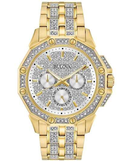 Мужские часы Bulova Crystal 43 мм с кристаллами, золотистые