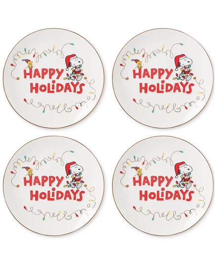 Праздничные акцентные тарелки Lenox Snoopy & Woodstock, набор из 4 штук